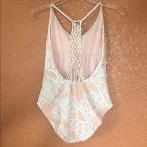 Boho one piece bathing suit crochet detail back